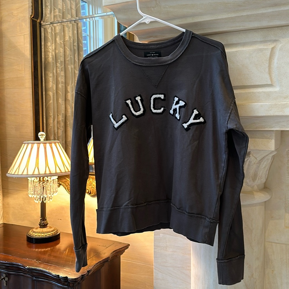 Women’s Lucky Brand Dark Grey long sleeve cotton shirt.